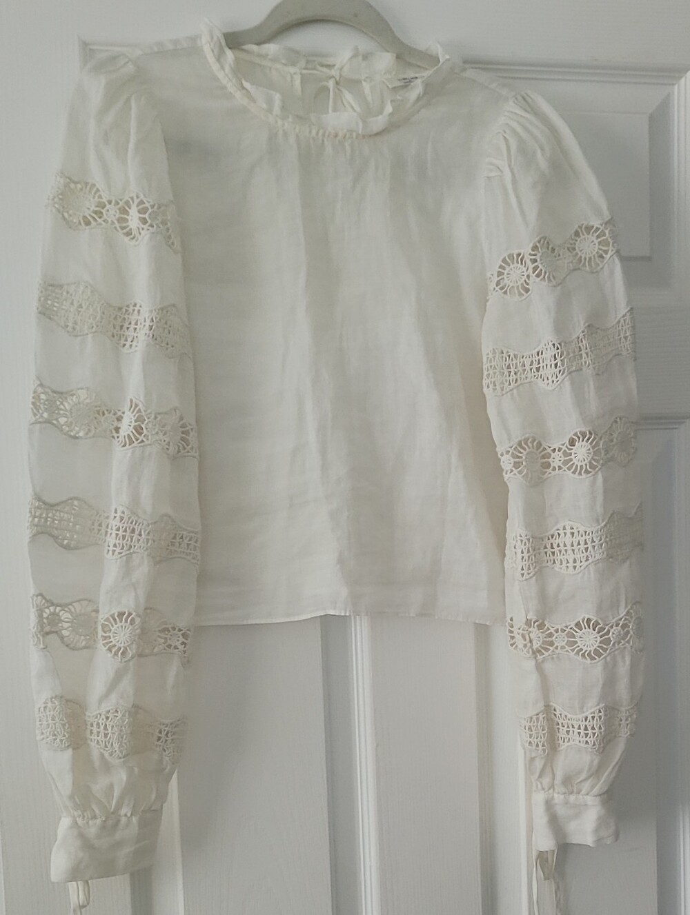 Wilfred Cream Crochet Lace Balloon Sleeve Blouse